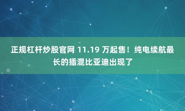 正规杠杆炒股官网 11.19 万起售！纯电续航最长的插混比亚迪出现了